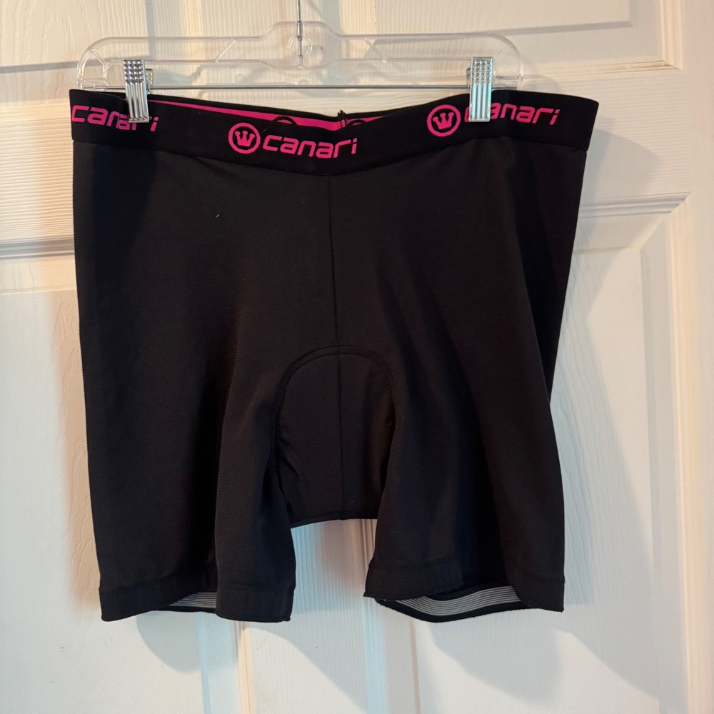 Canari Cycling Shorts Women Size Large Black Pink Padded Chamois Athletic Biking